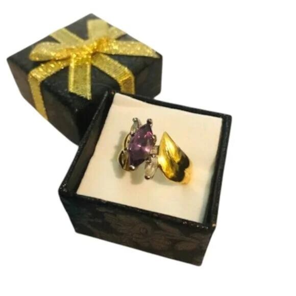 Vintage Marquise Amythest Gold Plated Ring - Picture 3 of 6